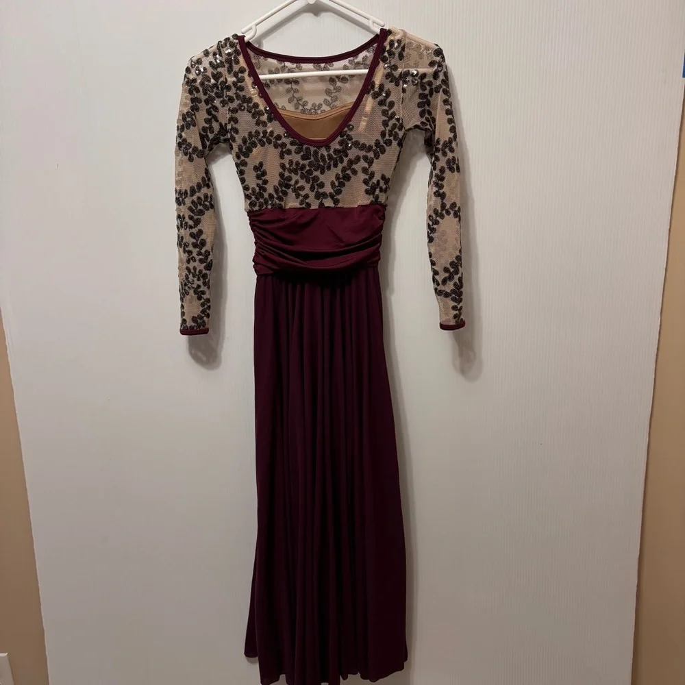 Curtain Call Dance Costume Burgundy and Black Sequin Mesh Top Child’s Large